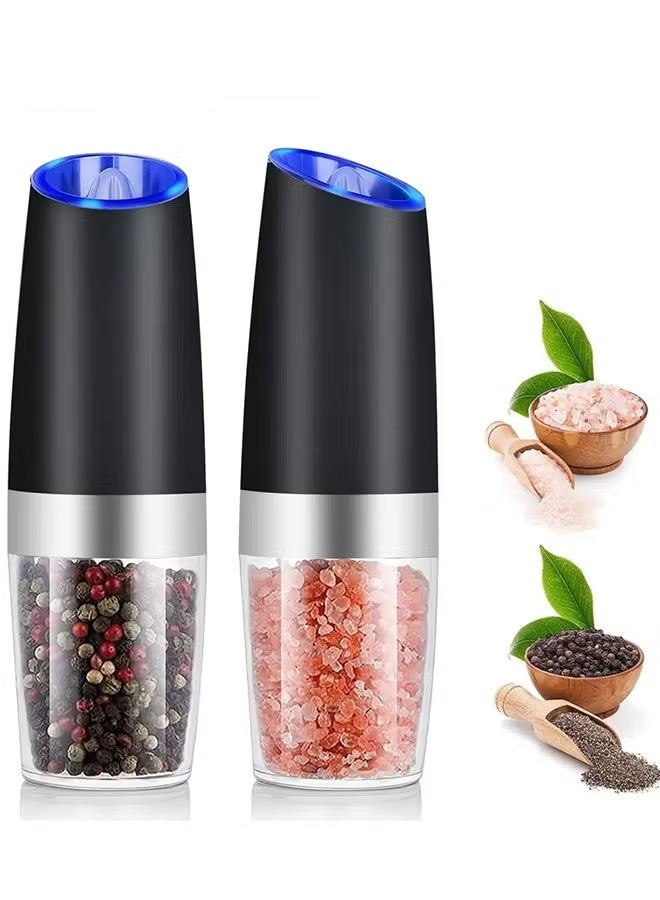 Gravity Electric Salt and Pepper Grinder Set of 2, Automatic Salt and Pepper Grinder Set, Adjustable Roughness, Battery Powered, LED Light, 2 Pack, (Black) - Image 1